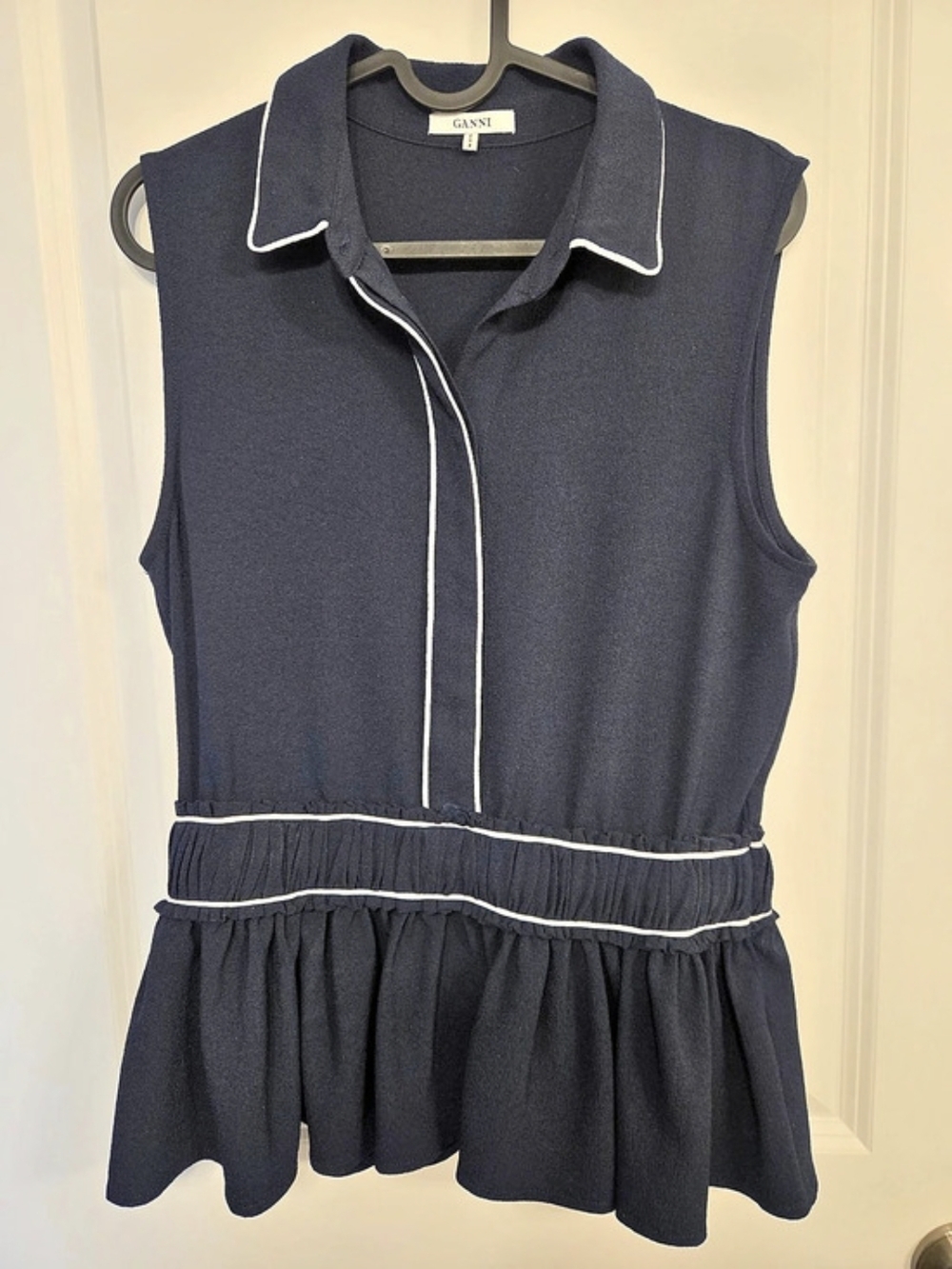 GANNI Navy Piped Mini Dress Size 36 Like New